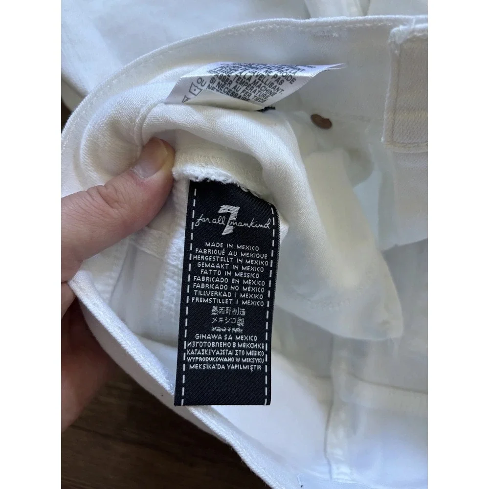 7‎ For All Mankind Women Jeans 28 White High Rise Crop Skinny Stretch Button fly